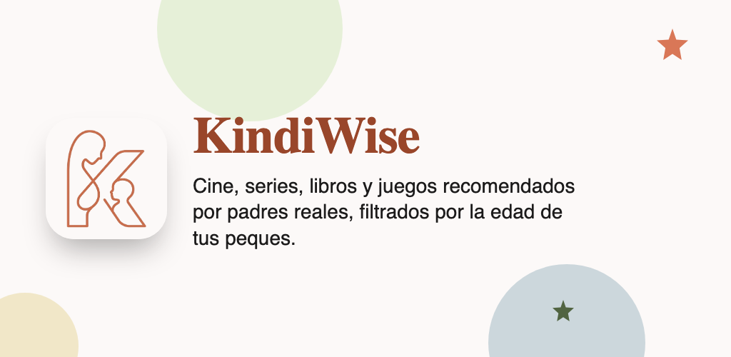 Banner de KindiWise con recomendaciones de cine, series, libros y juegos para niños