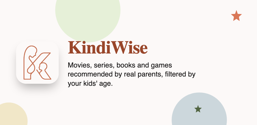 KindiWise banner with movie, series, book and game recommendations for kids