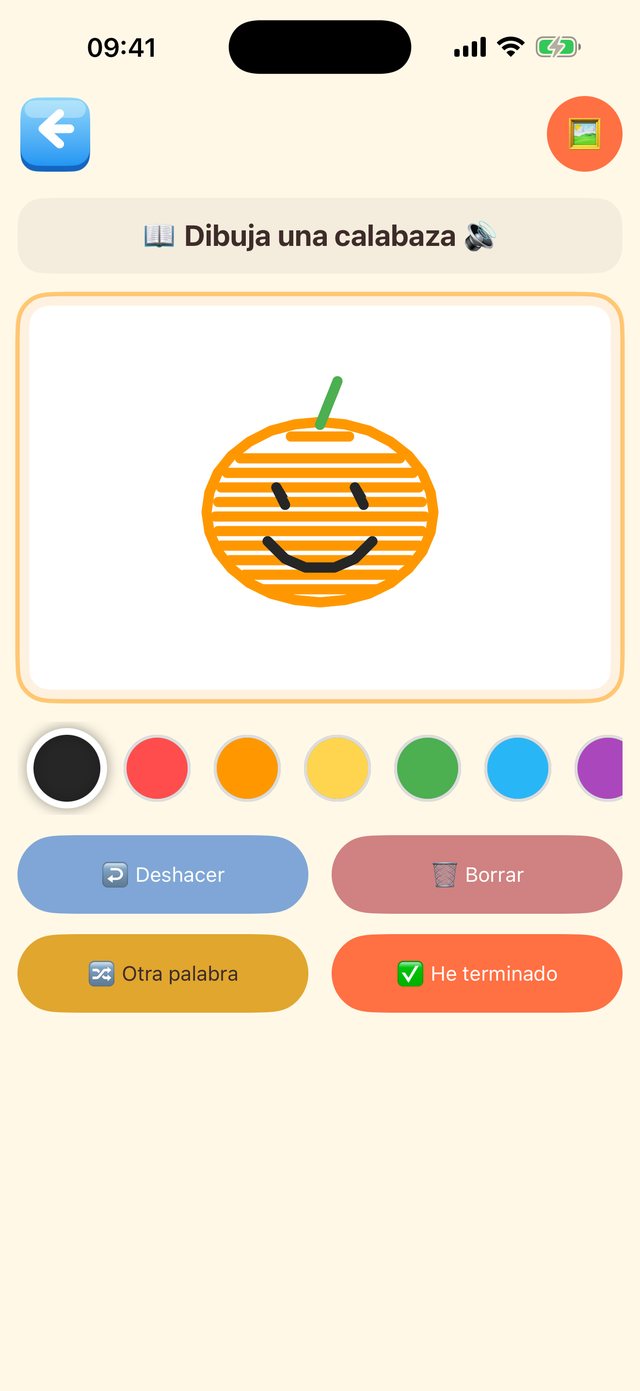 Dibuja y Colorea en PequeLetras: dibujo de una calabaza con la paleta de colores